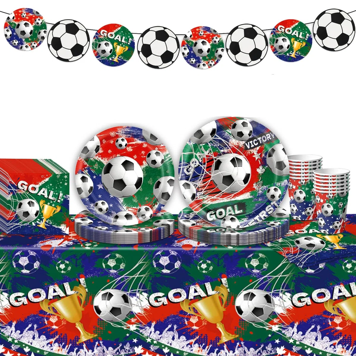 Set di stoviglie per feste di calcio, decorazioni per feste di compleanno, calcio e calcio, per feste di compleanno