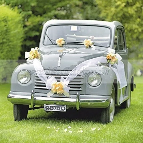 Kit per Auto con coccarde Avorio e Nastro Bianco