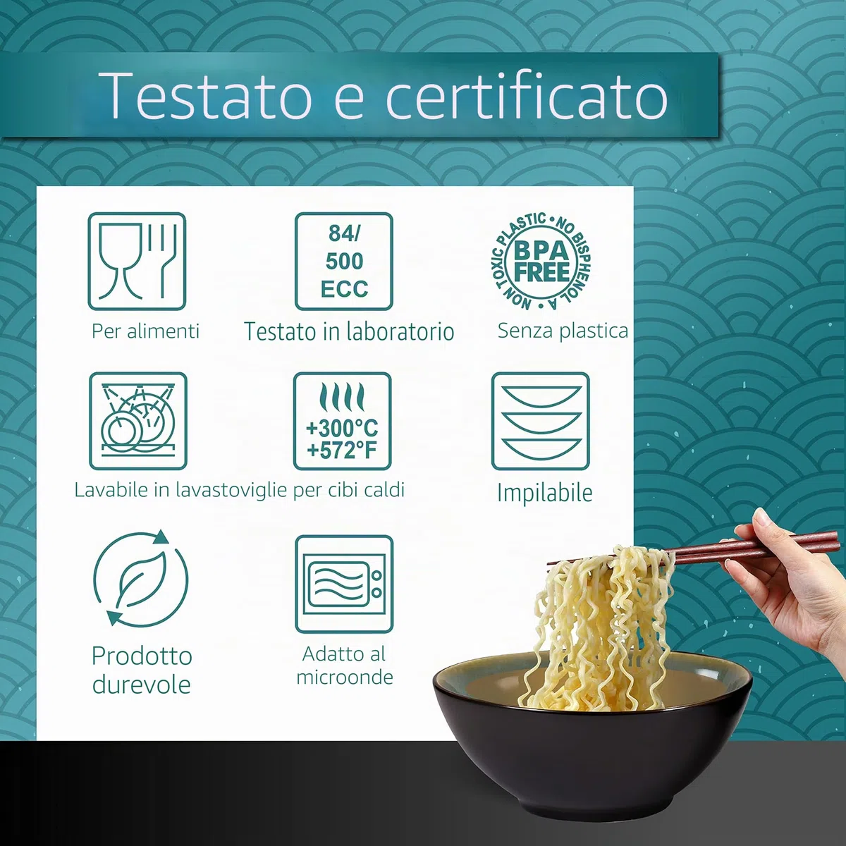 Urban Lifestyle Set di ciotole per ramen in ceramica, 2 pezzi, 20 cm, 900-1000 ml, ciotola per zuppa, insalatiera, ciotola per pho, ciotola per ramen, ciotola per cereali (Verde)