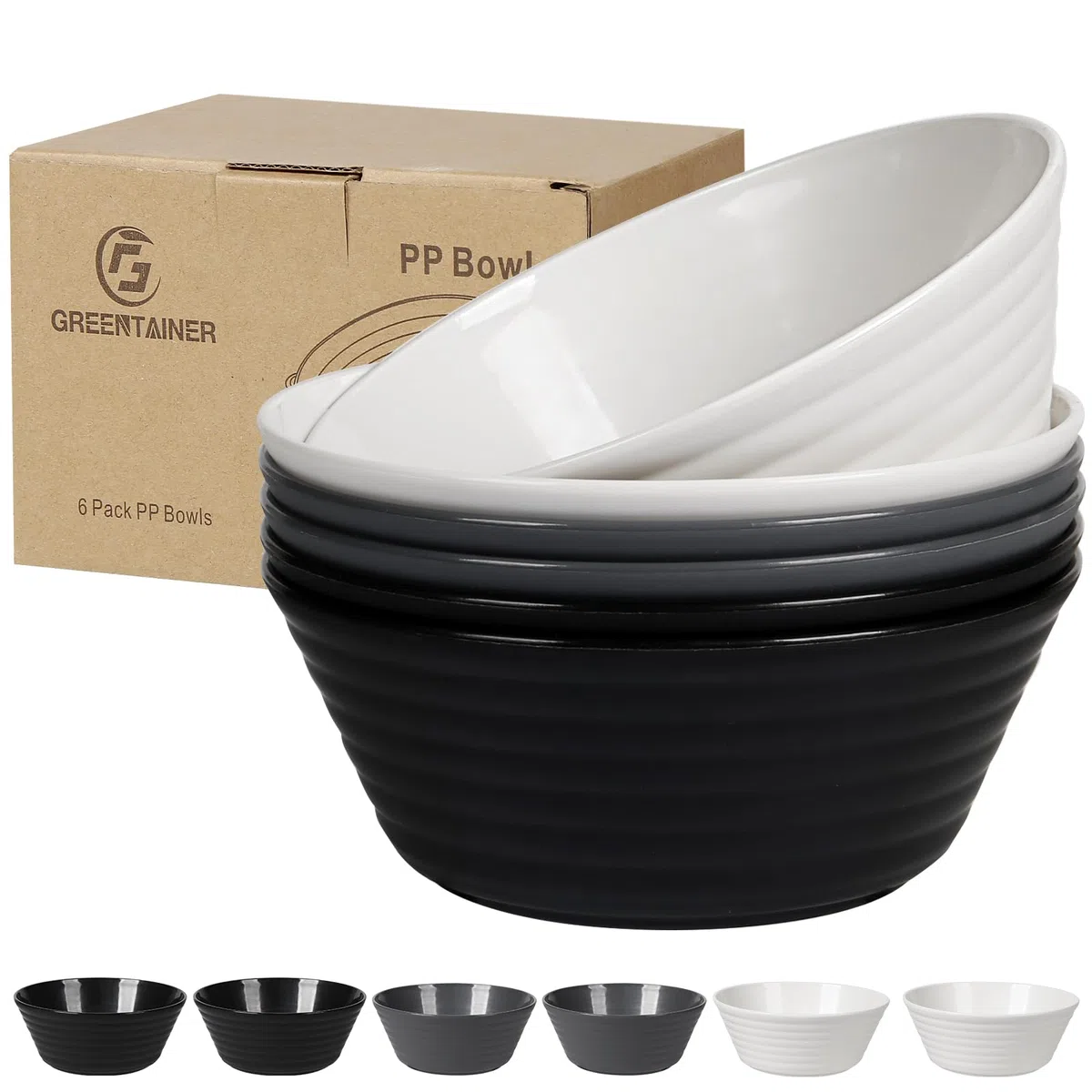 Greentainer Ciotole grandi infrangibili per cereali con coperchio, 750 ml, in plastica leggera, lavabili in lavastoviglie e adatte al microonde, per cereali, insalata, zuppa, noodle, 6 pezzi, colore