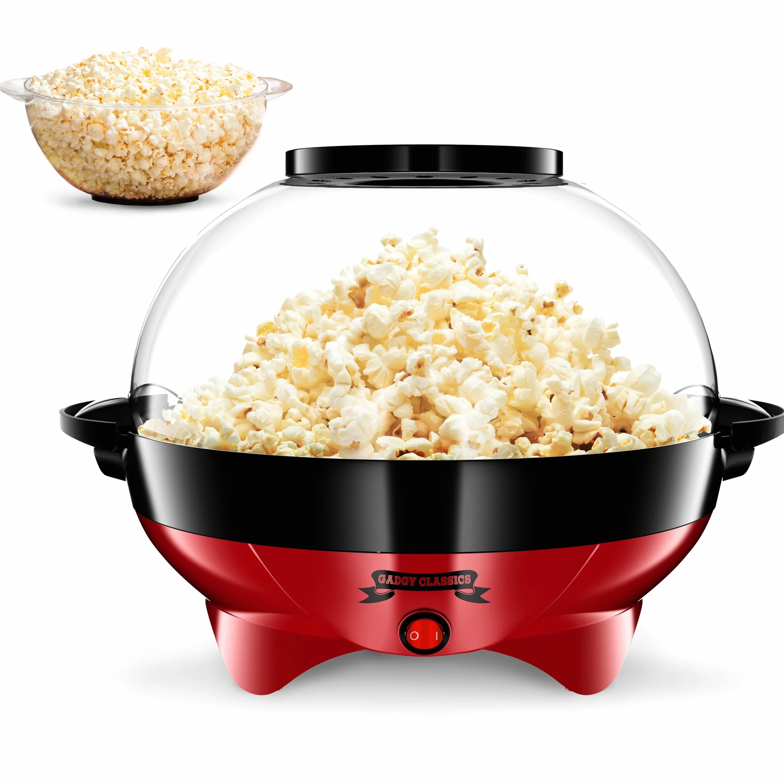 Gadgy Macchina Popcorn | Macchina per Pop Corn ad Aria Calda l Preparazione Salutare, Senza Olio o Grassi l Macchina Pop Corn con Misurino e Coperchio Superiore Rimovibile l Rivestimento Rosso Retrò
