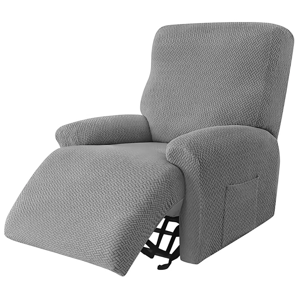 NAVESO 4 Pezzi Copripoltrona Relax Reclinabile, Copri Poltrona Elettrica con Tasche, Copripoltrona 1 Posto con Braccioli Elasticizzato per Poltrona TV, Poltronas Reclinabile (Grigio Chiaro)