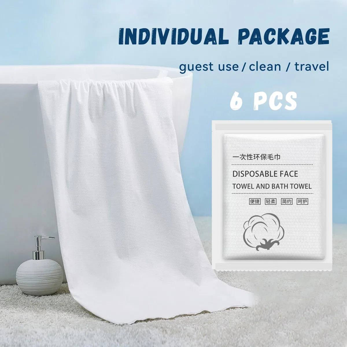 Asciugamani Bagno usa e Getta - 6 Unità 140 * 70 cm Asciugamani Doccia Compressi Grandi - Compresse Asciugamani Cucina per Viaggio Sportivo