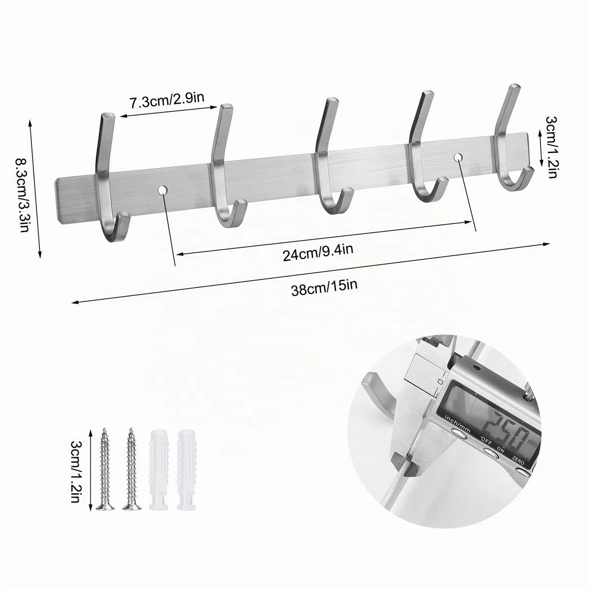 MaoXinTek Appendiabiti da parete e autoadesivo, in acciaio inox, con 5 ganci, per bagno e cucina