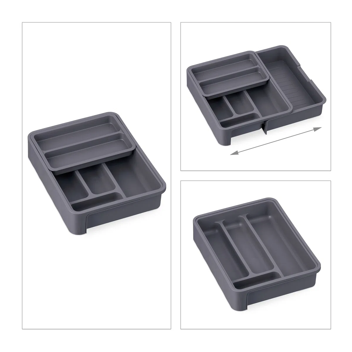 Relaxdays Portaposate da Cassetto Allungabile, HLP 6,5 x 23,5-40 x 31,5 cm 7 Scomparti Divisore per Posate, Grigio Scuro