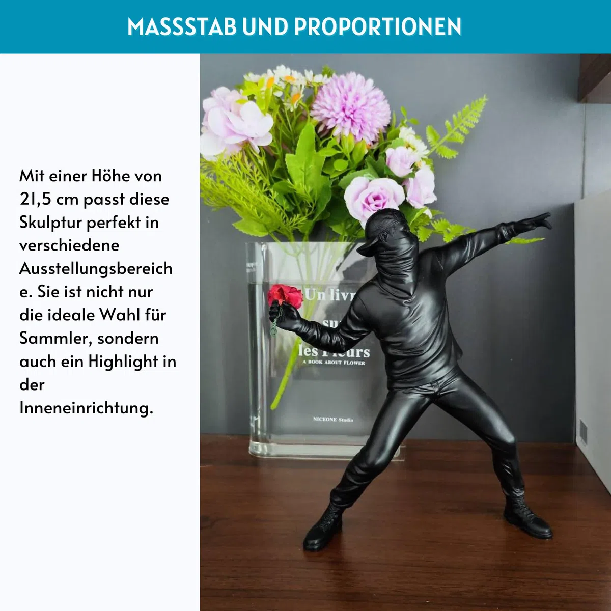 LAIX Banksy Scultura Rabbia Il Lanciatore di fiori, 21,5 cm, un'aggiunta esclusiva per Graffiti, Street Art, Urban Art e Pop Art collezionisti e appassionati