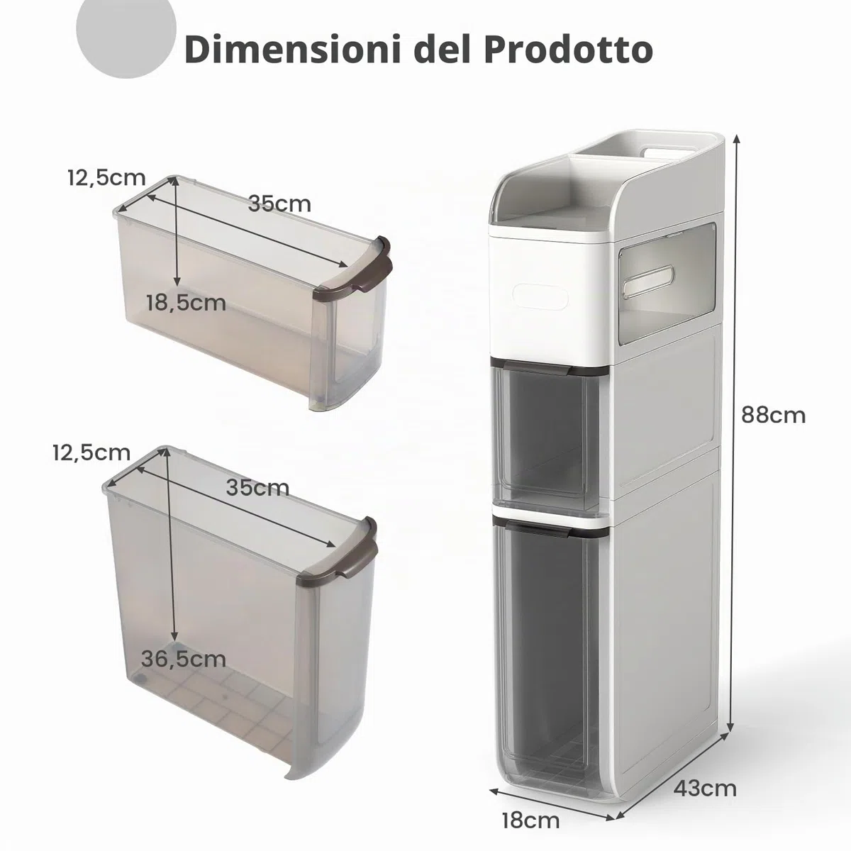 LIFEZEAL Carrellino Bagno Salvaspazio, Stretto, 18x43x88cm, Armadietto, Mobiletto Bagno con Ruote, con 2 Cassetti, Porta Carta Igienica, Piano Portaoggetti, Moderno, Cassettiera in Plastica (bianco)