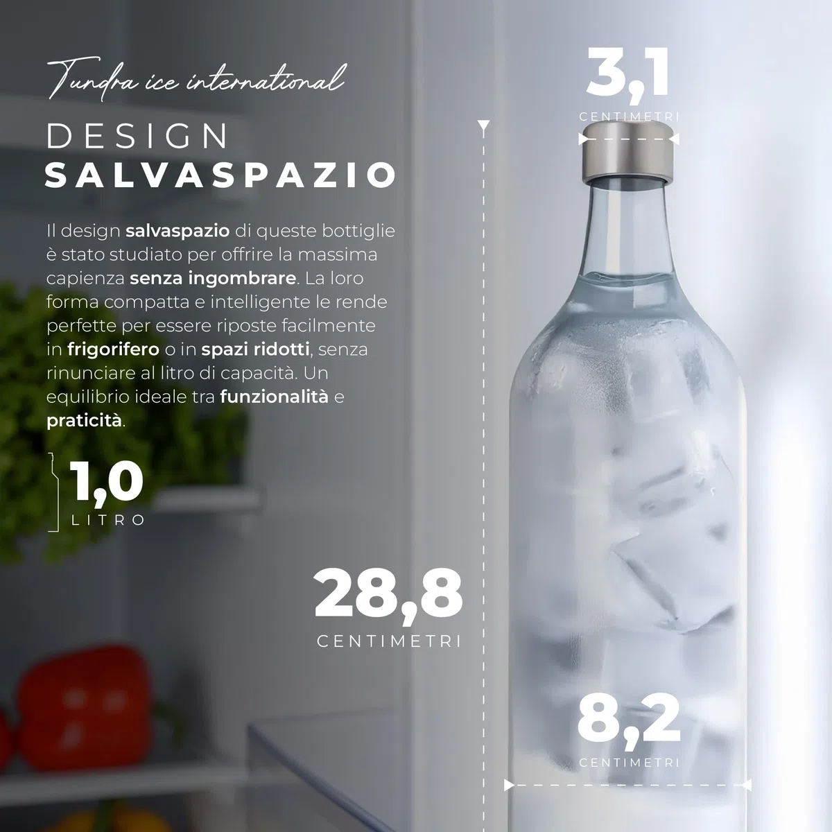 TUNDRA - Set 6 Bottiglie Vetro 1 litro - con 6 Tappi a Vite e 1 Imbuto | Linea ELVIA | Bottiglie da Tavola in Vetro: Resistenti, Lavabili in Lavastoviglie e BPA-Free - Per Acqua, Succhi, Bevande