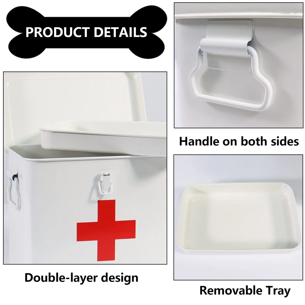 Porta Medicine, Contenitore Per Medicine Domestiche, Organizer Medicinali 2 Strati in Metallo, Cassetta Pronto Soccorso, Adatto allo Stoccaggio di Prodotti Farmaceutici 20.5 x 13.5 x 16.5 Cm - Bianco