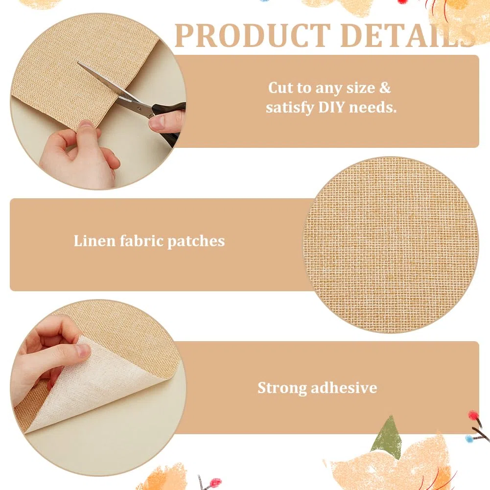 BENECREAT 2m Toppe di Riparazione In Lino Fine Beige, Nastro Adesivo per Tappezzeria In Tessuto Autoadesivo Da 40cm, Arredamento, Divano, Abbigliamento, Giacche, Mestieri