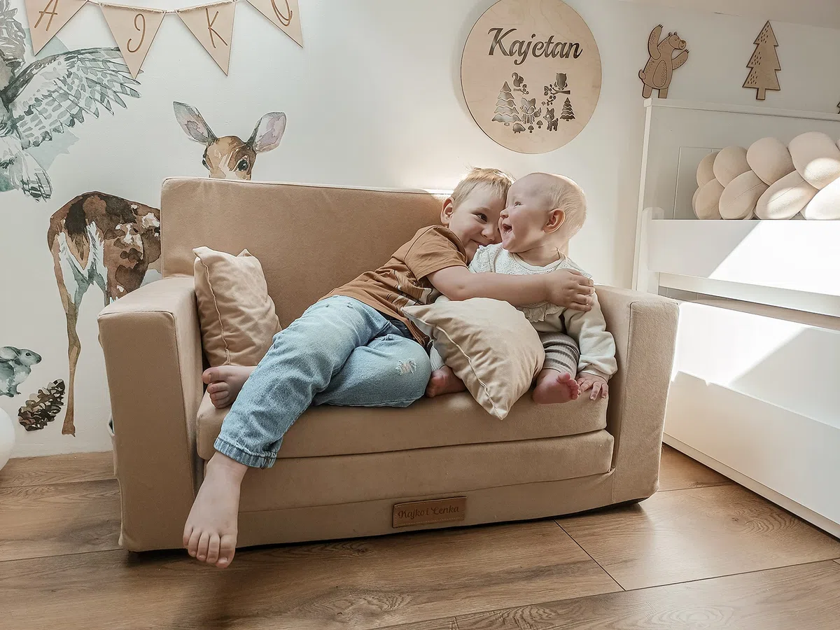 Flumi Personalizzato Divanetto Bambini con Funzione Sleep - 3 in 1 | Divani Piccoli | Divano Bambini | Colore: (Beige)