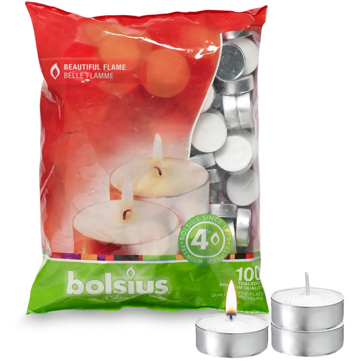 Bolsius Candeline per interni ed esterni, durata: 4 ore, 16 x 38 mm, 100 pz., colore: Bianco