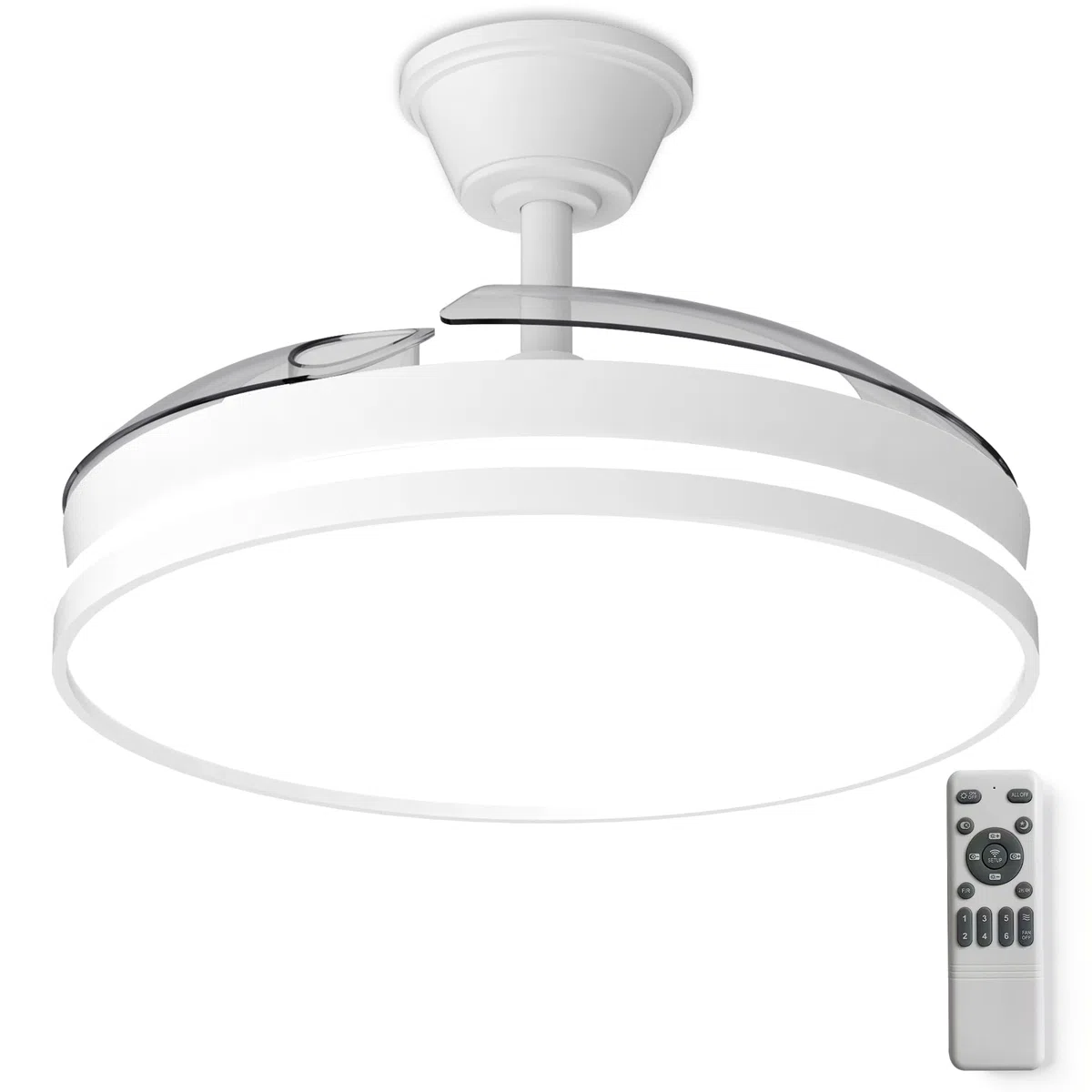 Ventilatore da Soffitto con Illuminazione 106 cm, Ventilatore da Soffitto Luce a LED e Telecomando 6 Velocità, Illuminazione LED Dimmerabile, motore DC silenzioso