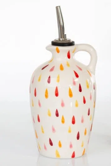 Generico Bottiglia olio in Ceramica con Manico,Oliera da Tavolo Dipinta a Mano con Tappo Versaolio Salvagoccia dim.18 alt. 8 diametro modello (073)