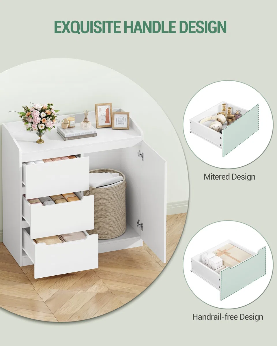 Hzuaneri Cassettiera, 3 cassetti, Cassettiera Camera da Letto con Piano di Lavoro, Mobile Ingresso, Stile Moderno, Adatto per Soggiorno, Camera da Letto, Corridoio, 40 x 80 x 87 cm, Bianco DC12303X