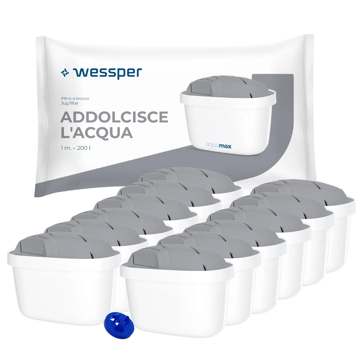 Wessper Cartucce Filtranti per l'acqua dura per Caraffa Filtrante 12 Pezzi, Ricambio per Dafi Unimax Aquaphor A5 BRITA Maxtra+ PHILIPS AWP212/10 | Filtraggio dell'acqua per Ridurre il Calcare il Cloro
