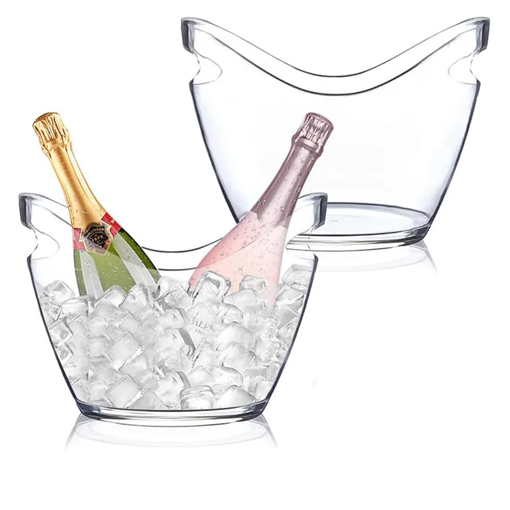 NatureMan Secchiello per il ghiaccio per feste, 2 pezzi, 4 litri, per bevande, vino, birra, bevande, feste, bar, in plastica trasparente, per champagne, cocktail, birra