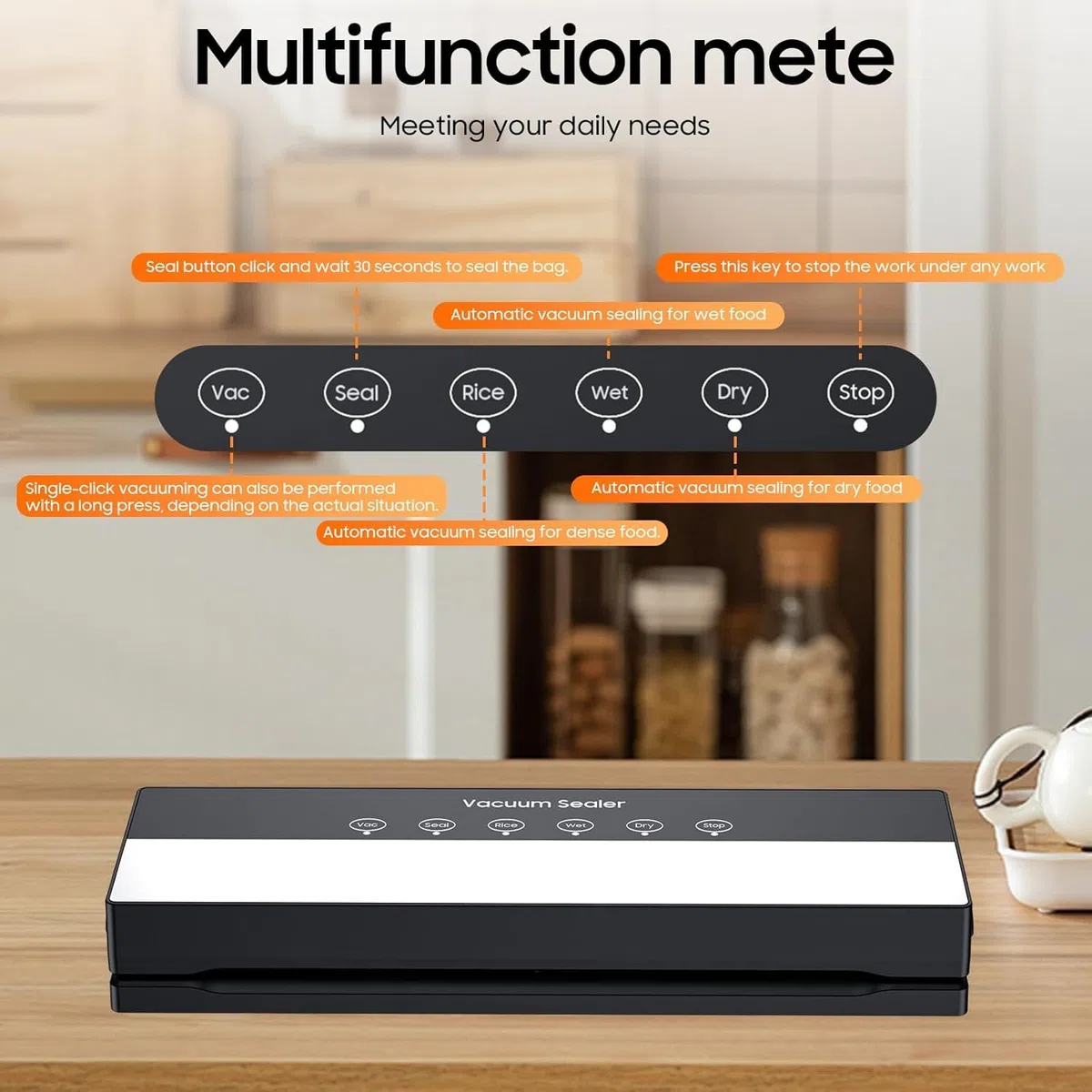 Macchina Sottovuoto,Potente 90Kpa Precisione 5 in 1 Sistema di Conservazione degli Alimenti Sottovuoto, Include sacchetto per il vuoto, Modalità a Secco e Umido Nero (Black, 10 vacuum bags)