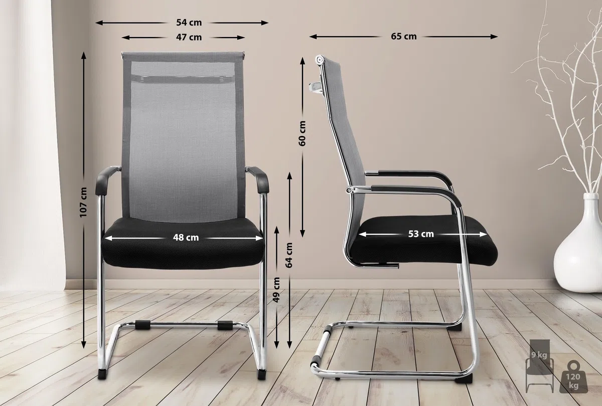CLP Sedia Cantilever Con Braccioli Brenda I Sedia Sbalzo In Rete E Metallo I Sedia Ospiti Conferenze Imbottita I Sedia Ufficio Max Carico 110 KG, Colore:grigio