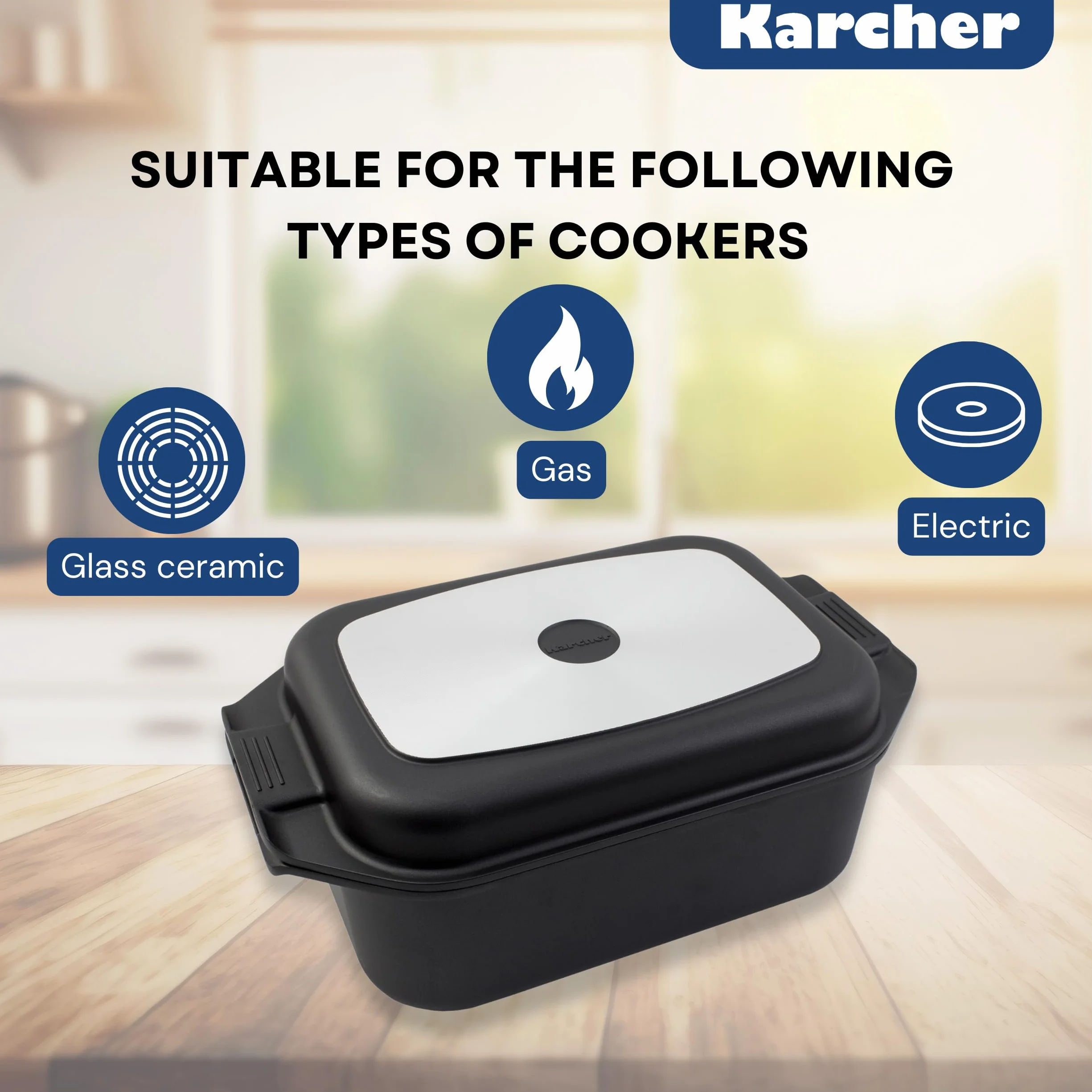 Karcher 121749 Rostiera in alluminio pressofuso 2in1 (8,7 litri, incl. coperchio e guanti da cucina, 41,5 x 25,5 cm) nera