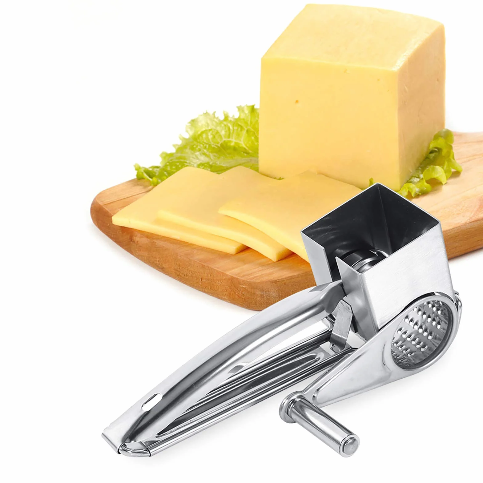 Grattugia Elettrica per Formaggio Grattugia Rotante per Formaggio, Grattugia per Formaggio Manuale in Acciaio Inossidabile con 1 Lame a Tamburo Multifunzionali, Trituratore Rotante per Fetta di Ciocco