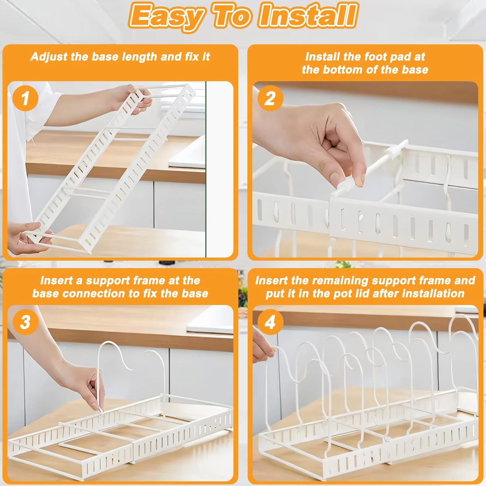 Porta Coperchi Pentole con 10 Scomparti Regolabili, Organizer Padelle Salvaspazio Espandibile, Organizzatore Portacoperchi Interno Mobile Allungabile Cucina per Coperchio Padelles Cassettone (Bianco)