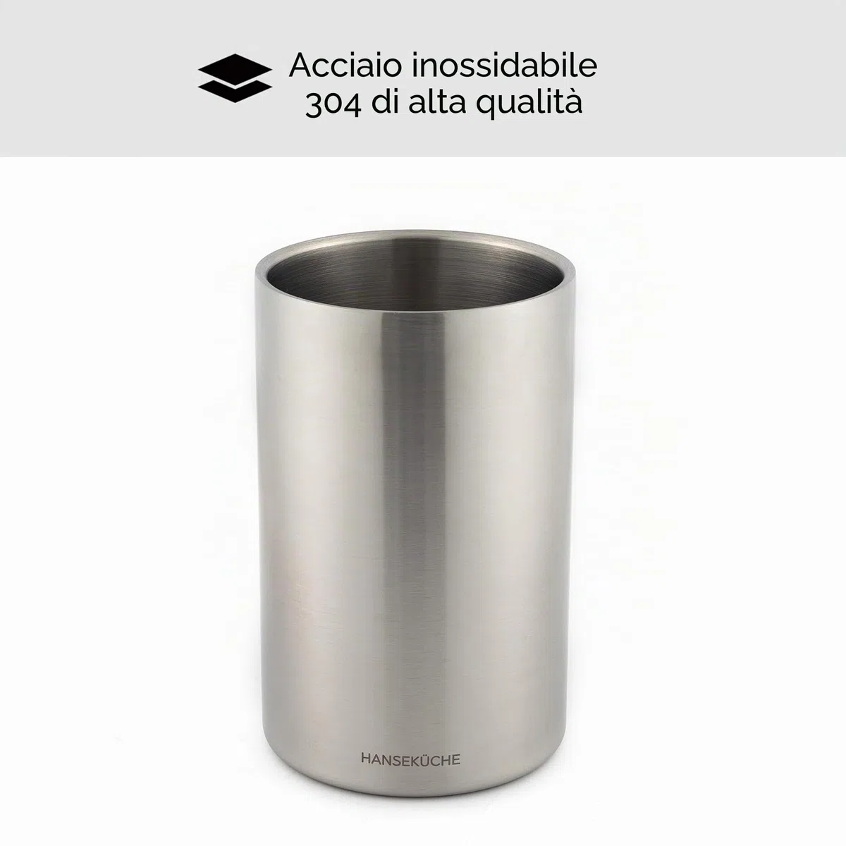 Hanseküche Refrigeratore per vino: in acciaio inossidabile a doppia parete con raffreddamento attivo e maniche di raffreddamento - Refrigeratore per bottiglie di vino, secchio per champagne