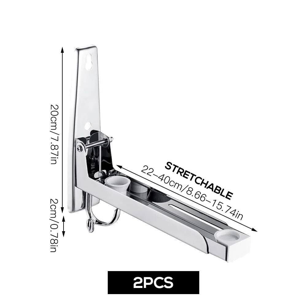 Staffa per Microonde, Supporto per Microonde in Acciaio Inox con 2 Gancio, Braccio Telescopico, Estensibile 20 – 40 cm, Supporto per Forno a Microonde da Parete