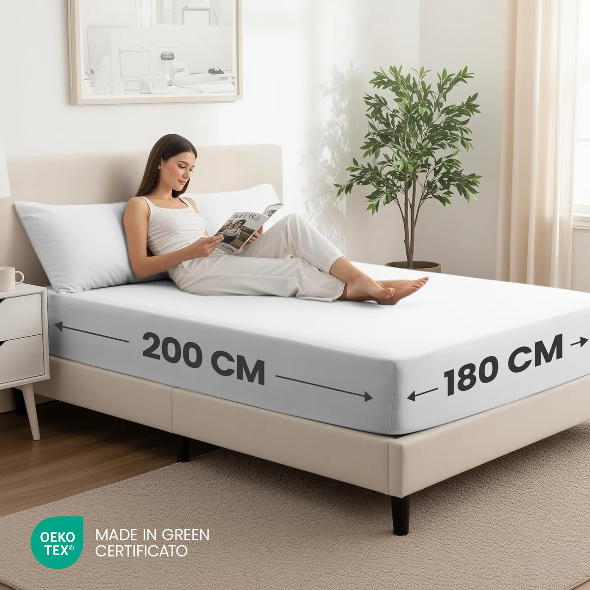 Utopia Bedding Set di 2 Lenzuolo con Angoli Due Piazze Matrimoniale - 180x200cm - Bianco - Microfibra Spazzolata - Lenzuolo sotto con Angoli Elasticizzato