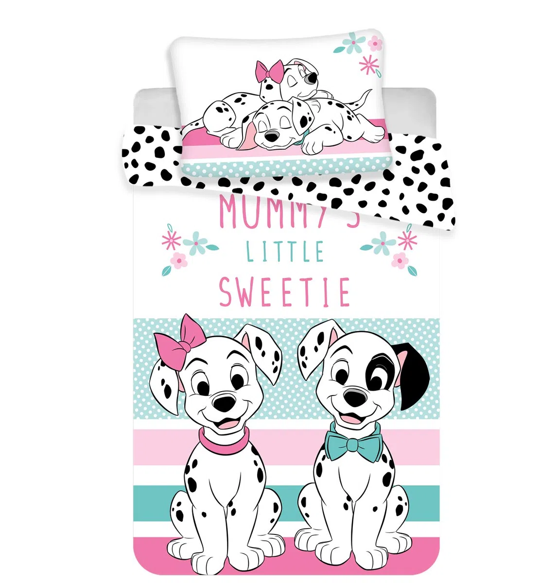 Copripiumino Disney 101 dalmata 100% cotone, set da letto 100 x 135 cm, federa 40 x 60 cm | Lettino reversibile | Cotone naturale morbido traspirante | Disney ufficiale | 0-3 anni | Sbarre | Lavabile in lavatrice