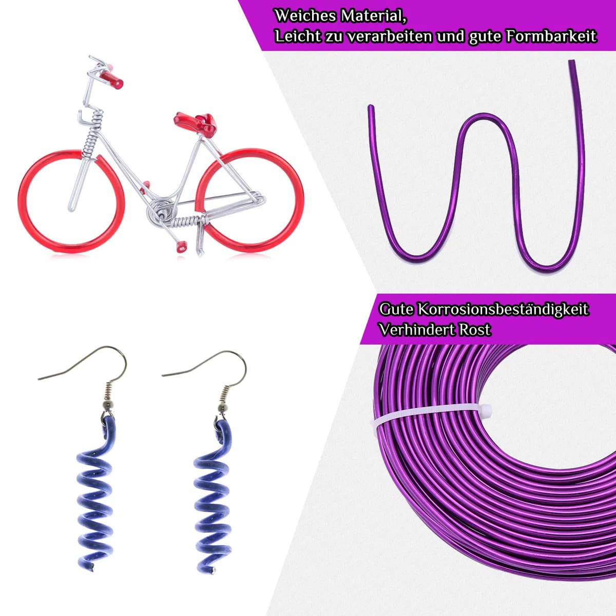 Filo metallico per gioielli, filo di alluminio 3mm - Per lavori manuali, creazione di gioielli, fai da te e artigianato in metallo (Viola, 30 metri)