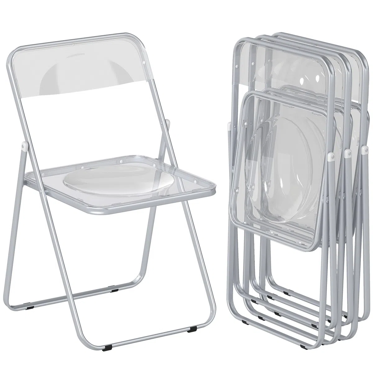 HOMCOM Set di 4 Sedie Pieghevoli in Acrilico, Sedie Richiudibili da Interno Salvaspazio con Struttura in Acciaio, Sedia Pieghevole Portatile per Casa Ufficio Cucina Eventi, 47x48x75 cm, Trasparente