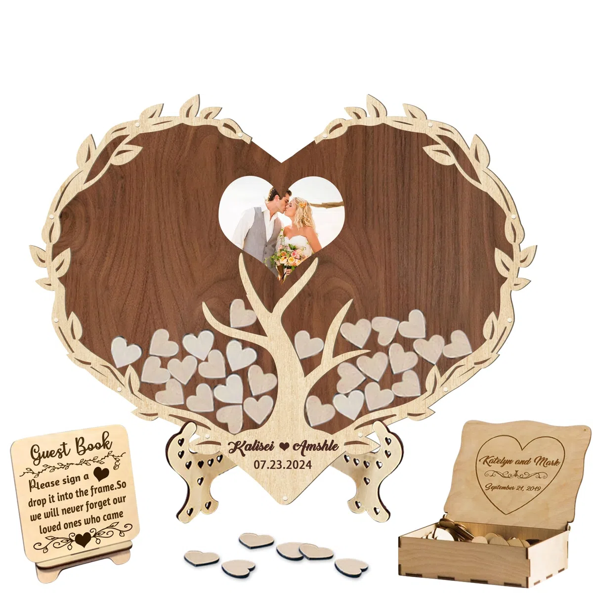 Personalizzato Libro degli Ospiti di Nozze,Costume Alternativa al Registro degli Ospiti Cartello con Nome Data e Cartello Cuori in Legno per Nozze Anniversario Compleanno Festa Baby Shower