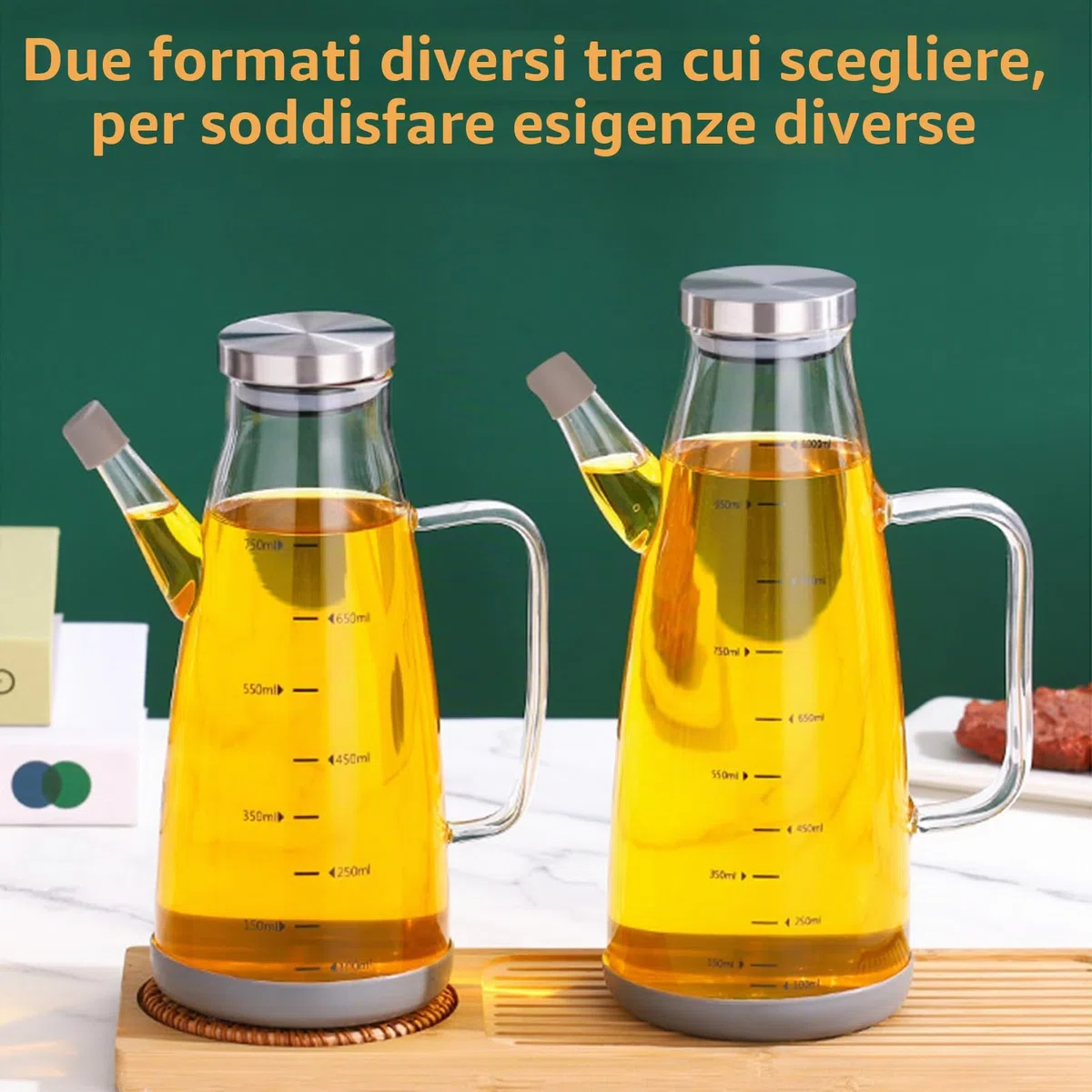 Bottiglia Olio,Vetro Dispenser Olio con Silicone Base,1L Vuota Aceto Bottiglia Olio Oliva para Cucina