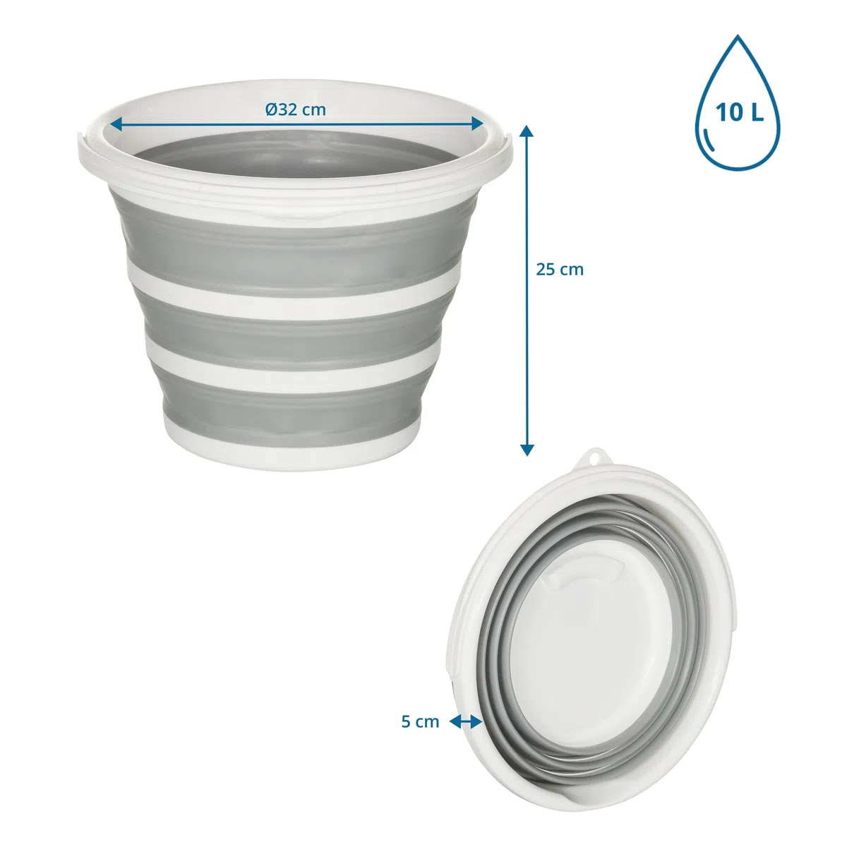 hjh OFFICE cestino pieghevole CLEAN SILR, in silicone, secchio pieghevole da 10L per uso interno ed esterno, salvaspazio, grigio/bianco, 924002