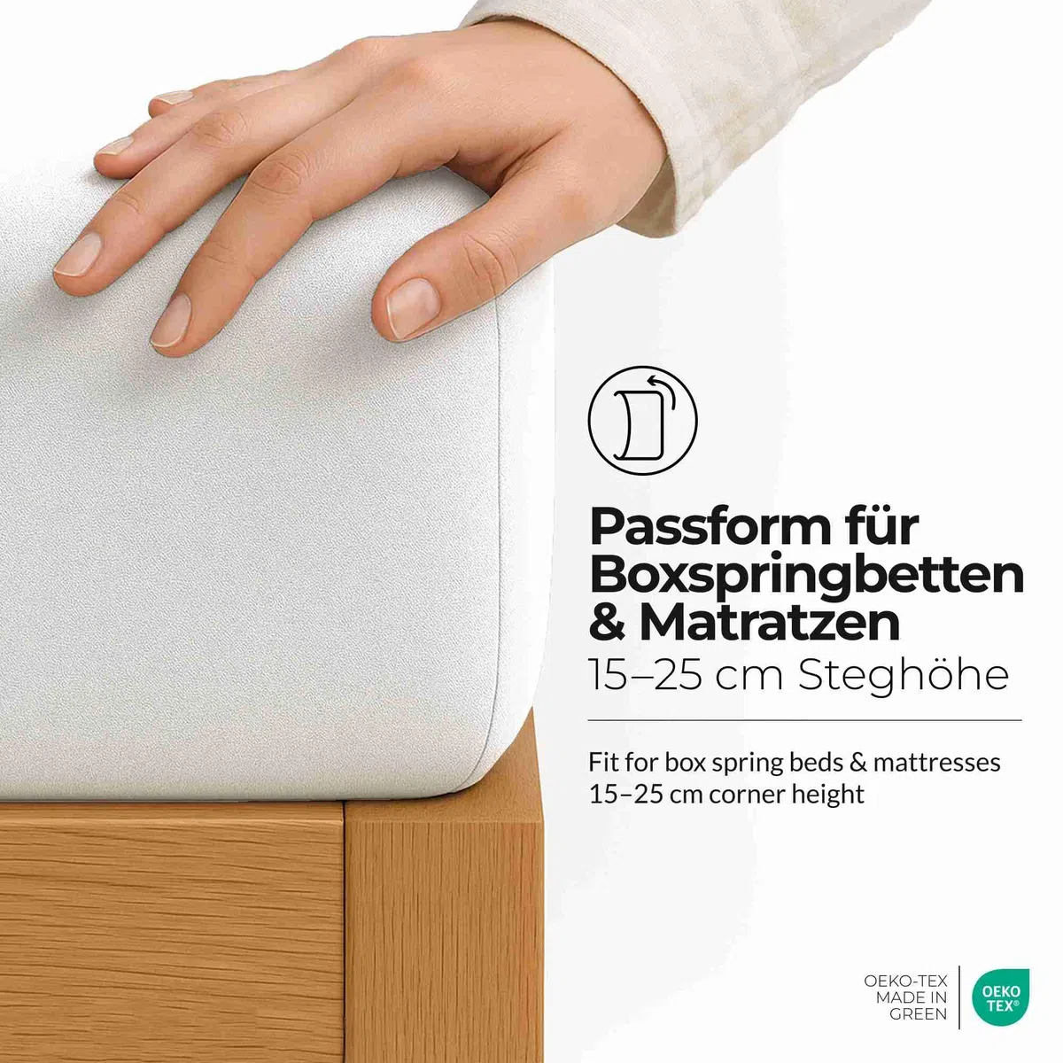 etérea Jersey lenzuolo con angoli 200x220-200x220cm Bianco Epaisseur 15-25 cm - 100% Cotone - Oekotex materasso Letto copripiumino - lenzuola 200x220cm - 200x220cm White