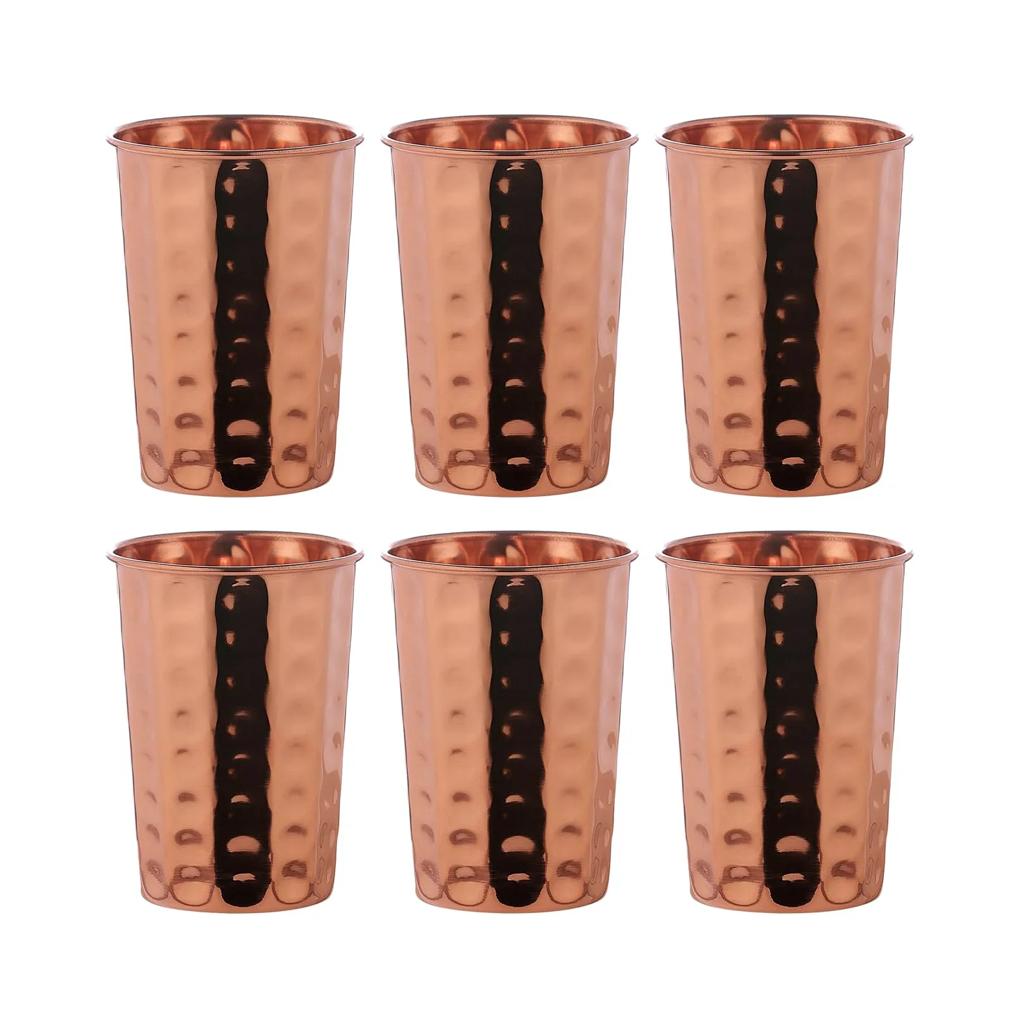ANCIENTIMPEX Set di 6 bicchieri in puro rame martellato, capacità 350 ml, benefici per la salute ayurvedica