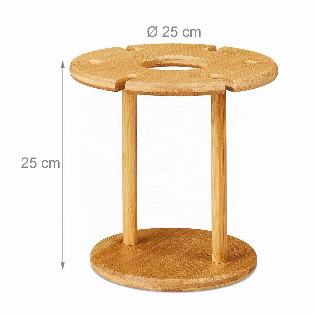Relaxdays Porta Calici, in bambù, 6 Bicchieri da Vino (Non Inclusi), Rotondo Ø 25cm, Regalo, Bar, Portabottiglie, Marrone Naturale