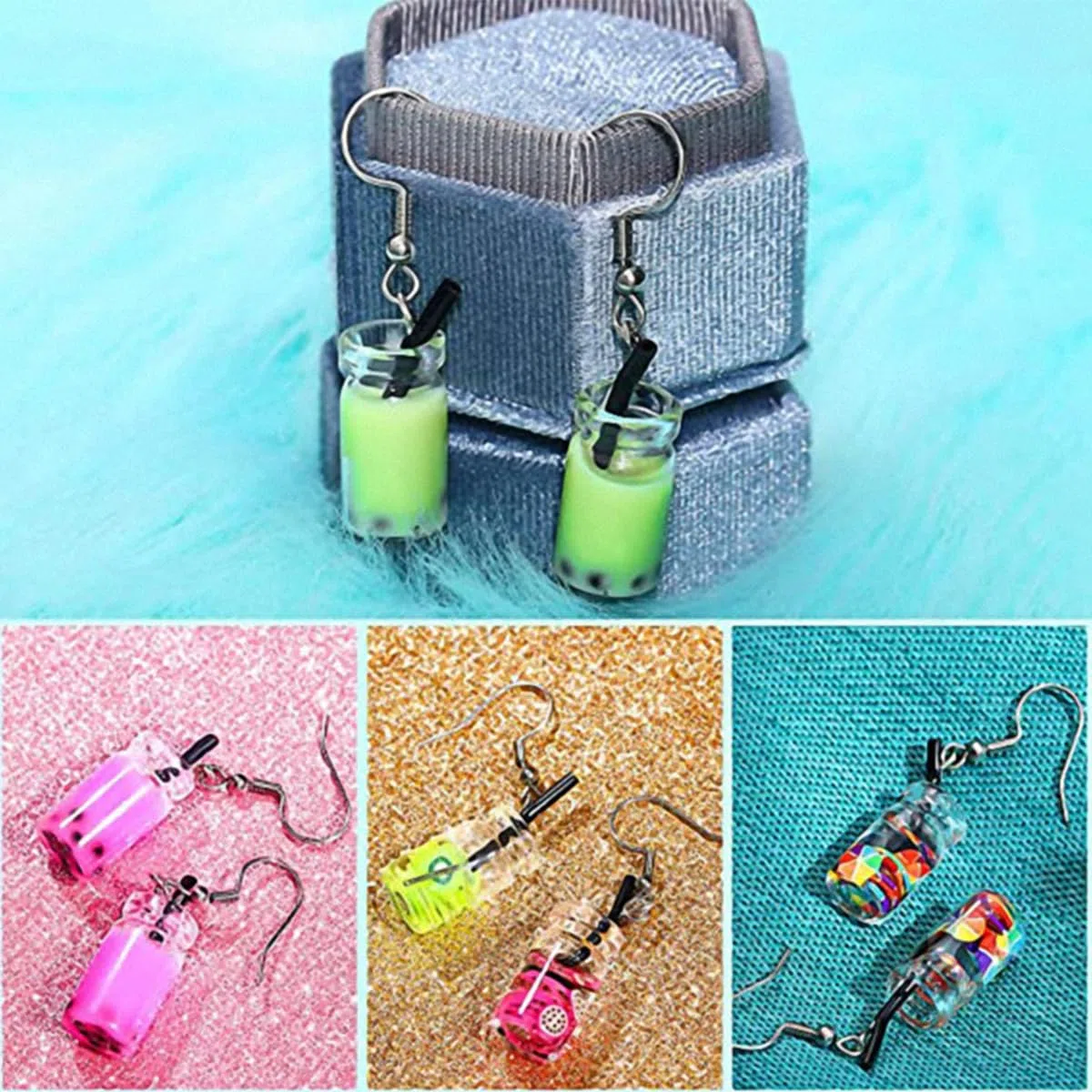 TRUBUY Set di Ciondoli, 100 pezzi in Resina Bubble Tea Mushroom Bear Crafting con 151PCS Accessori Fai Da Te per Orecchini Bracciali Collane Portachiavi e Creazione di Gioielli