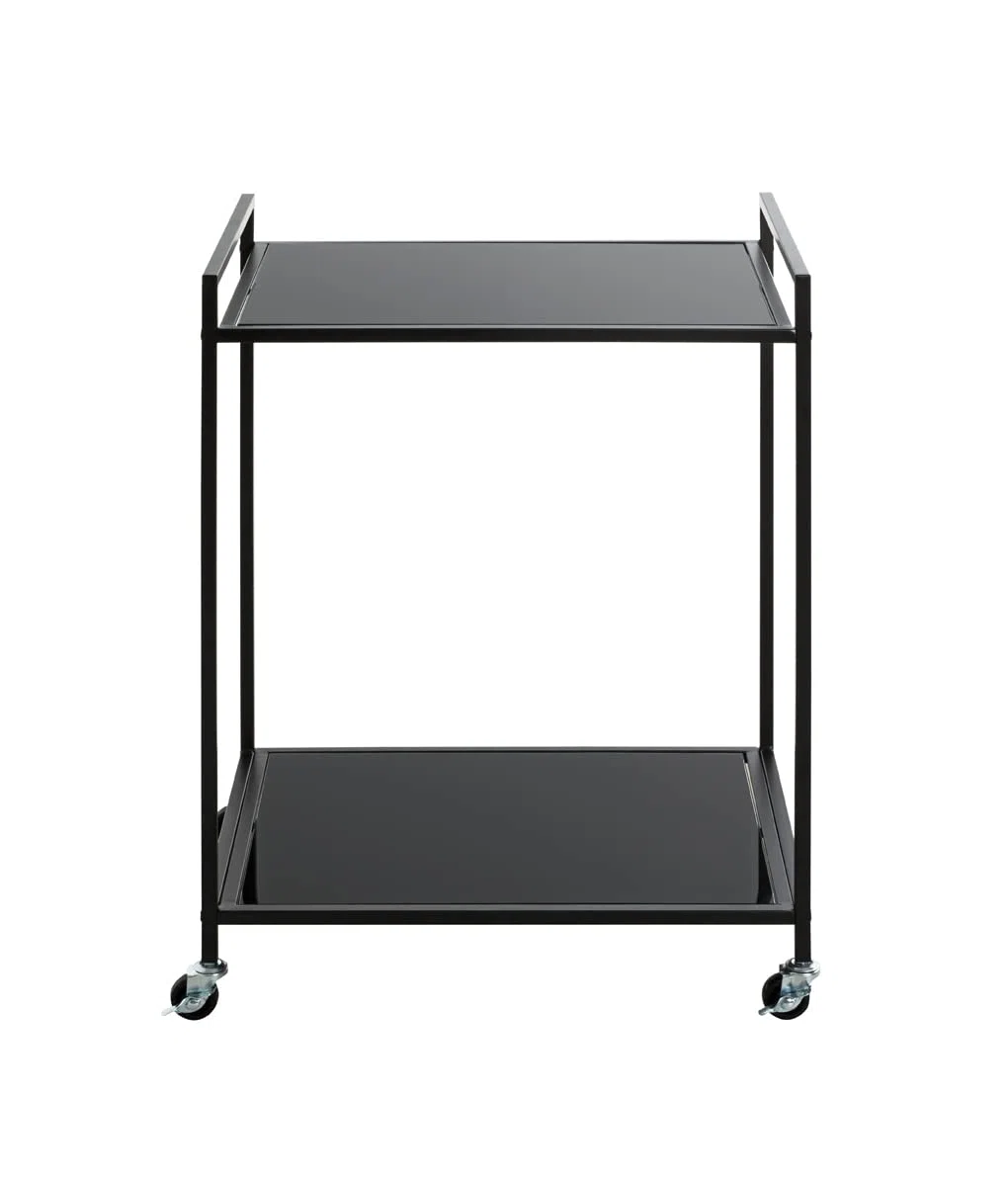 HAKU Tavolino su rotelle in metallo nero, piano in vetro di sicurezza da 5 mm - Dimensioni: L 50 x A 69 x P 36 cm Stile: Moderno