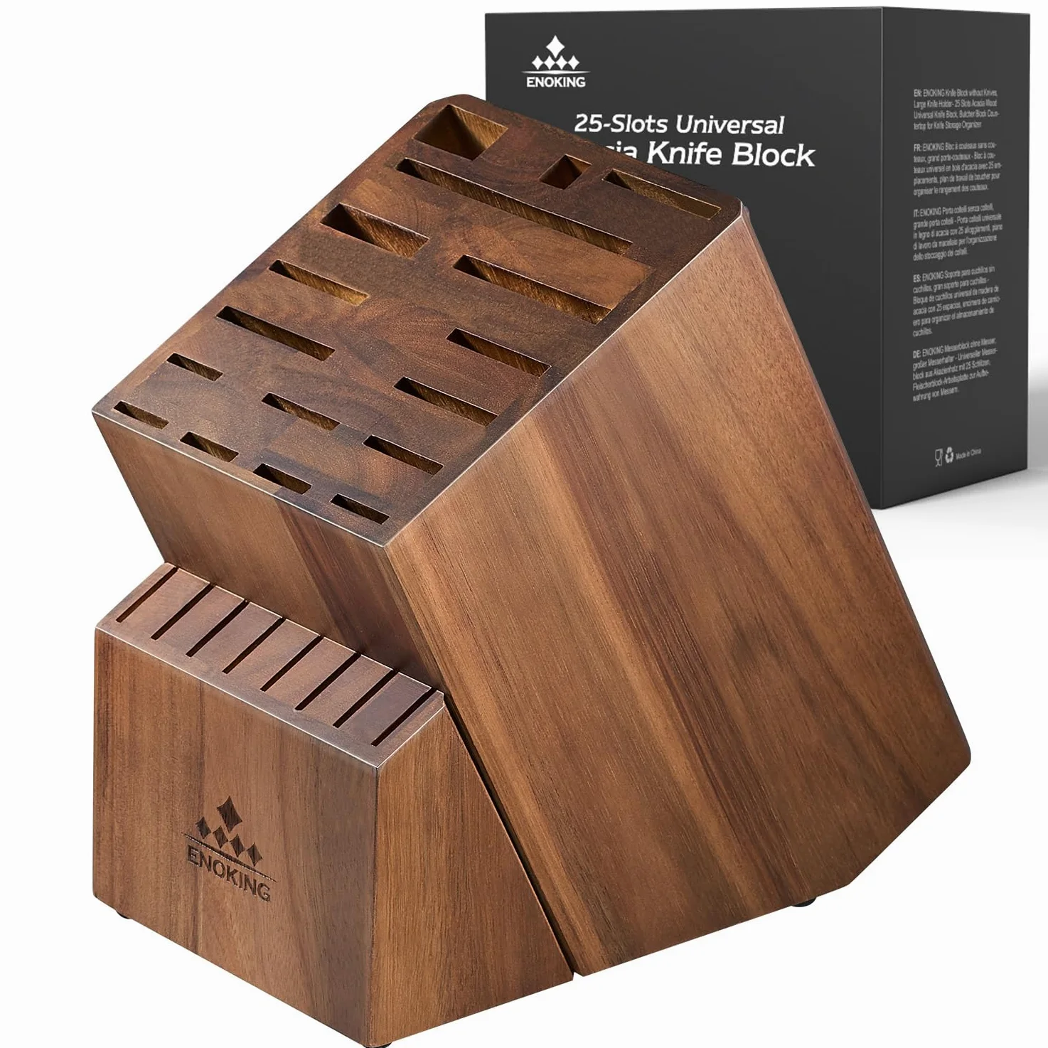 ENOKING Porta Coltelli Cucina, 25 Slot Portacoltelli da Cucina in Acacia per Bancone della Cucina, Ceppo Coltelli Vuoto di alta Qualità per Coltelli e Cesoie per Pollame/Acciaio per Affilare