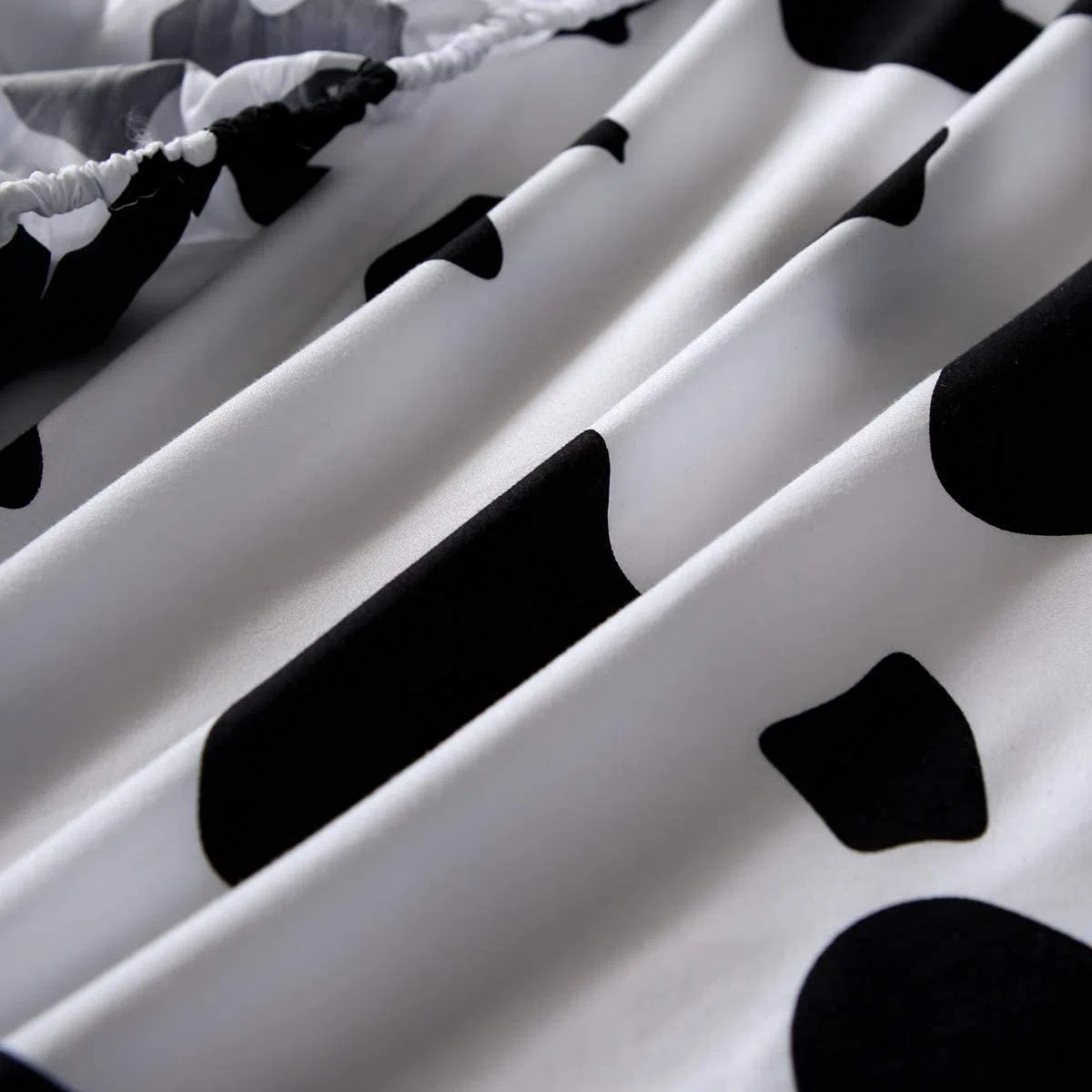 Set di lenzuola per letto singolo, 3 pezzi, nero, bianco, latte, mucca, animali + lenzuolo con angoli con tasca profonda + lenzuolo con angoli + 1 federa per cuscino a quadri per bambini e ragazze