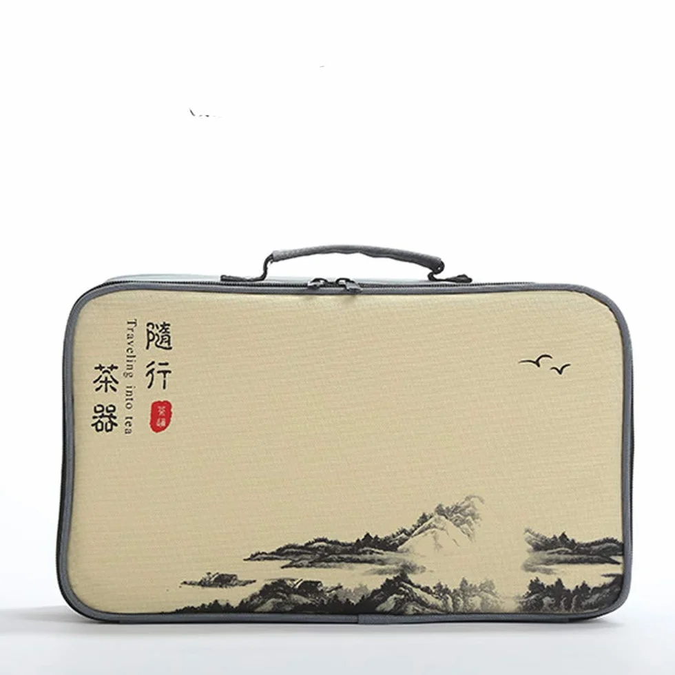 fanquare Portatile Set da tè Kung Fu, Servizio da tè Cinese Fatto a Mano, Teiera in Porcellana, Tazze da tè, Vassoio da tè in bambù, con Una Bustina da tè da Viaggio, Nero