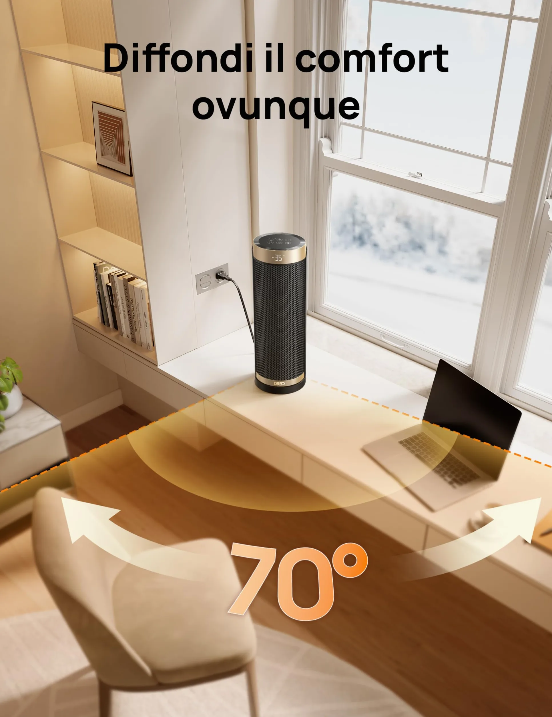 Dreo Termoventilatore, Riscaldatore elettrico in ceramica a riscaldamento rapido, 1800 W, con termostato, telecomando, protezione da surriscaldamento e ribaltamento, timer 1-12 ore, riscaldatore