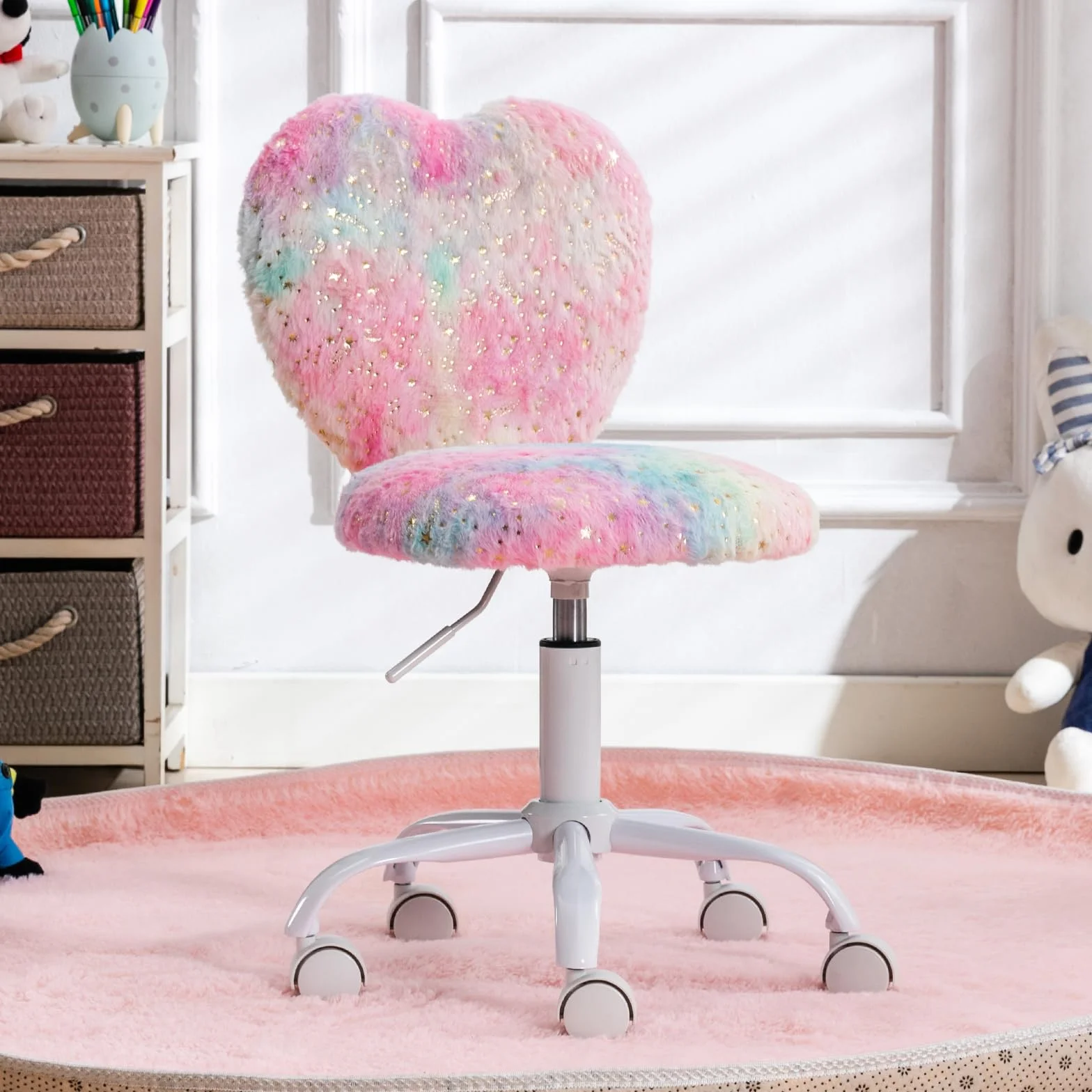 Ya-Home Sedia da Scrivania per Bambini Sedia Studio Bambina Regolabile in Altezza Sedia Bambini Scrivania Poltroncina Girevole in Pelliccia per Cameretta, Rosa