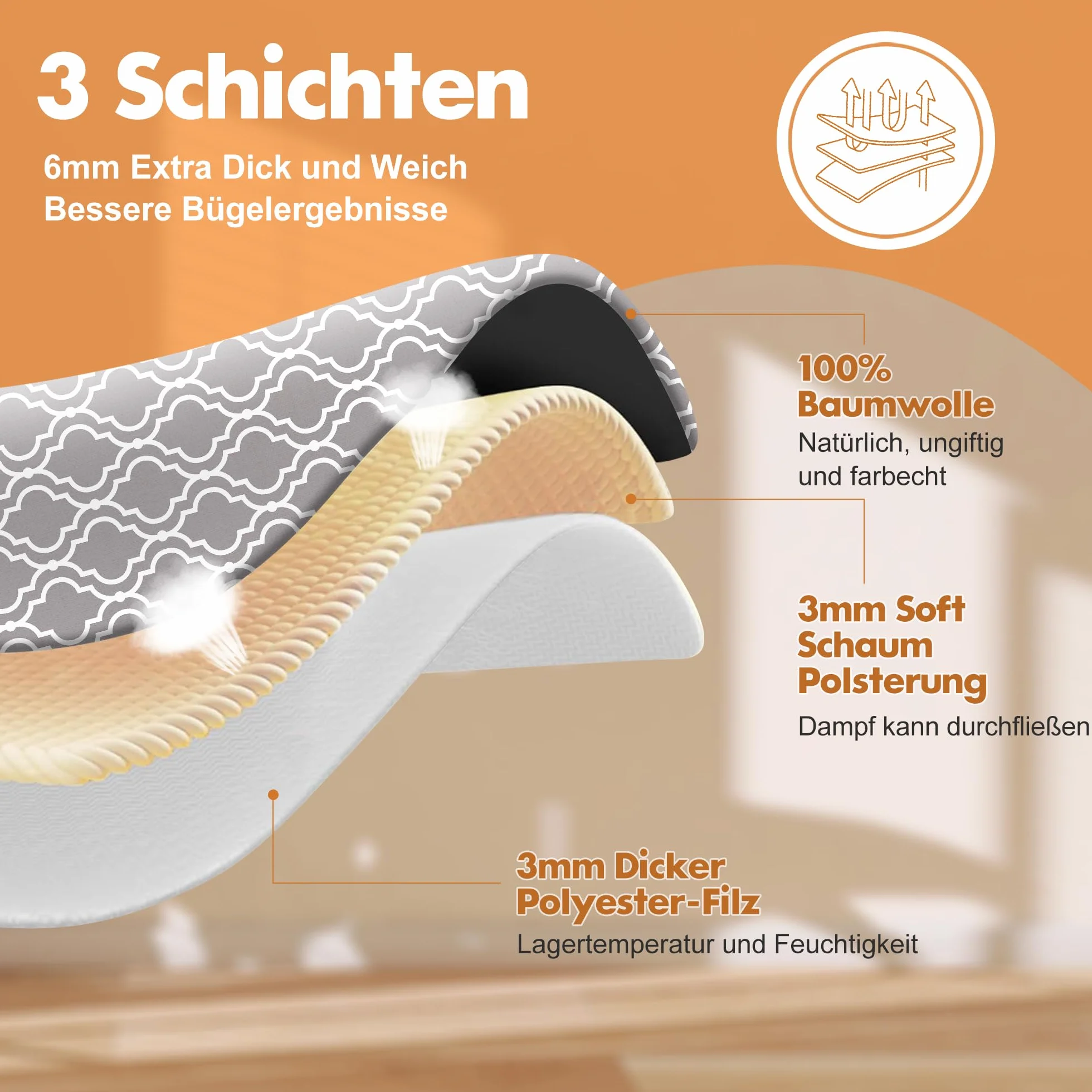 Copriasse da Stiro 120x45, Cotone Copri Asse Ferro da Stiro per Ferri a Vapore, 4 Misure, Copertura Asse da Stiro per 120-125cm x 38-45cm Asse da Stiro, Stiratura Rapida, L