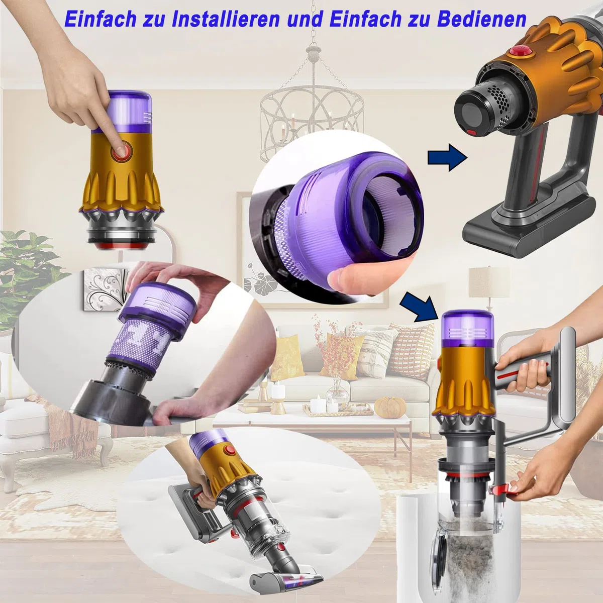 2 Filtri di Ricambio per Dyson V12 Detect Slim Aspirapolvere Absolute Extra/Total Clean/Fluffy Aspirapolvere, Filtro HEPA Lavabile, Sostituire# 971517-01