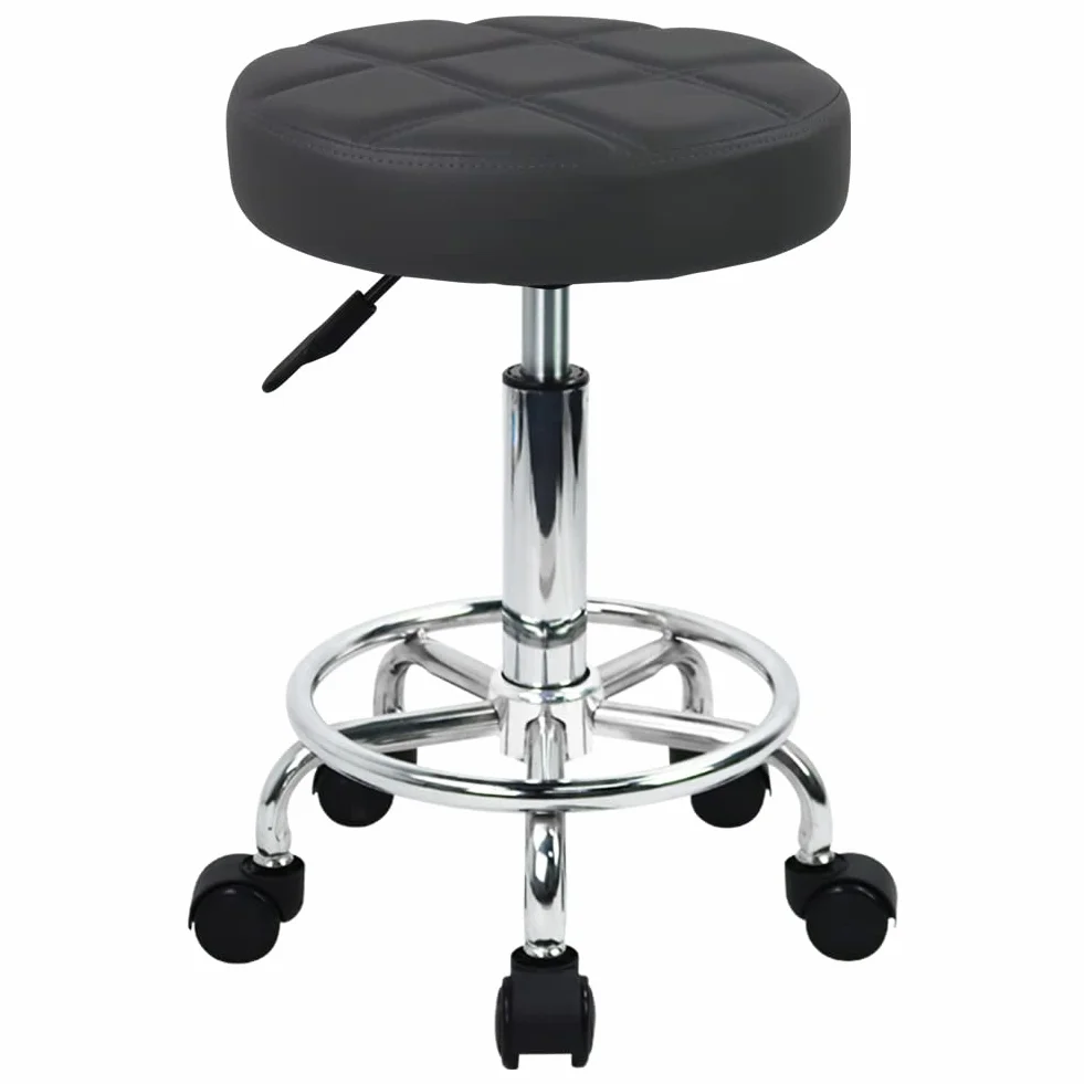 WKWKER PU Leather Round Rolling Stool Sgabello girevole Regolazione altezza Home Office Sgabello Drafting Lab Cucina Massaggio Sgabelli con ruote Sedia da ufficio (grigio)