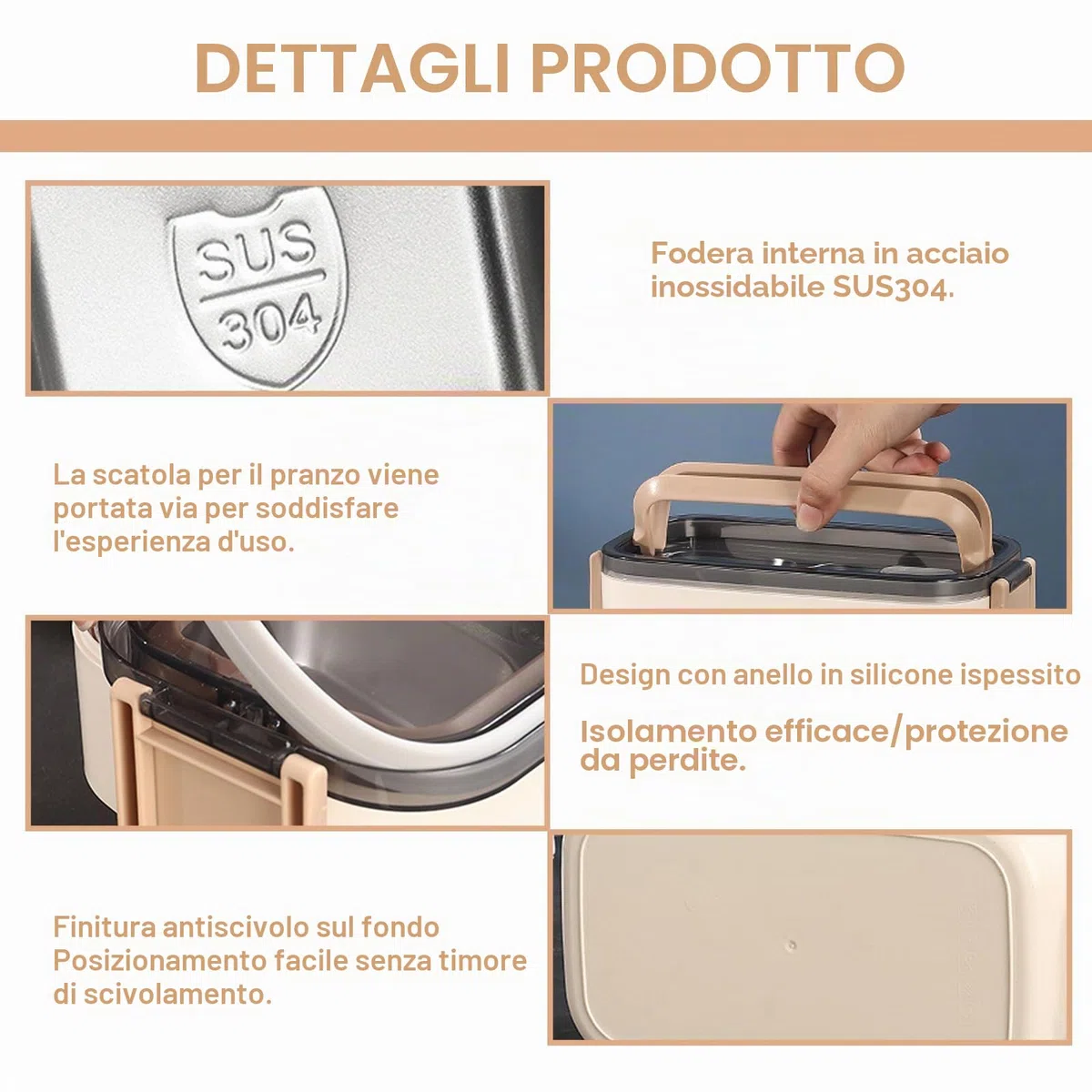 Contenitore per il pranzo, 1400 ml, con 2 ripiani, grande volume, a prova di perdite, in acciaio inox, ermetico, con set di posate, senza BPA, adatto al microonde