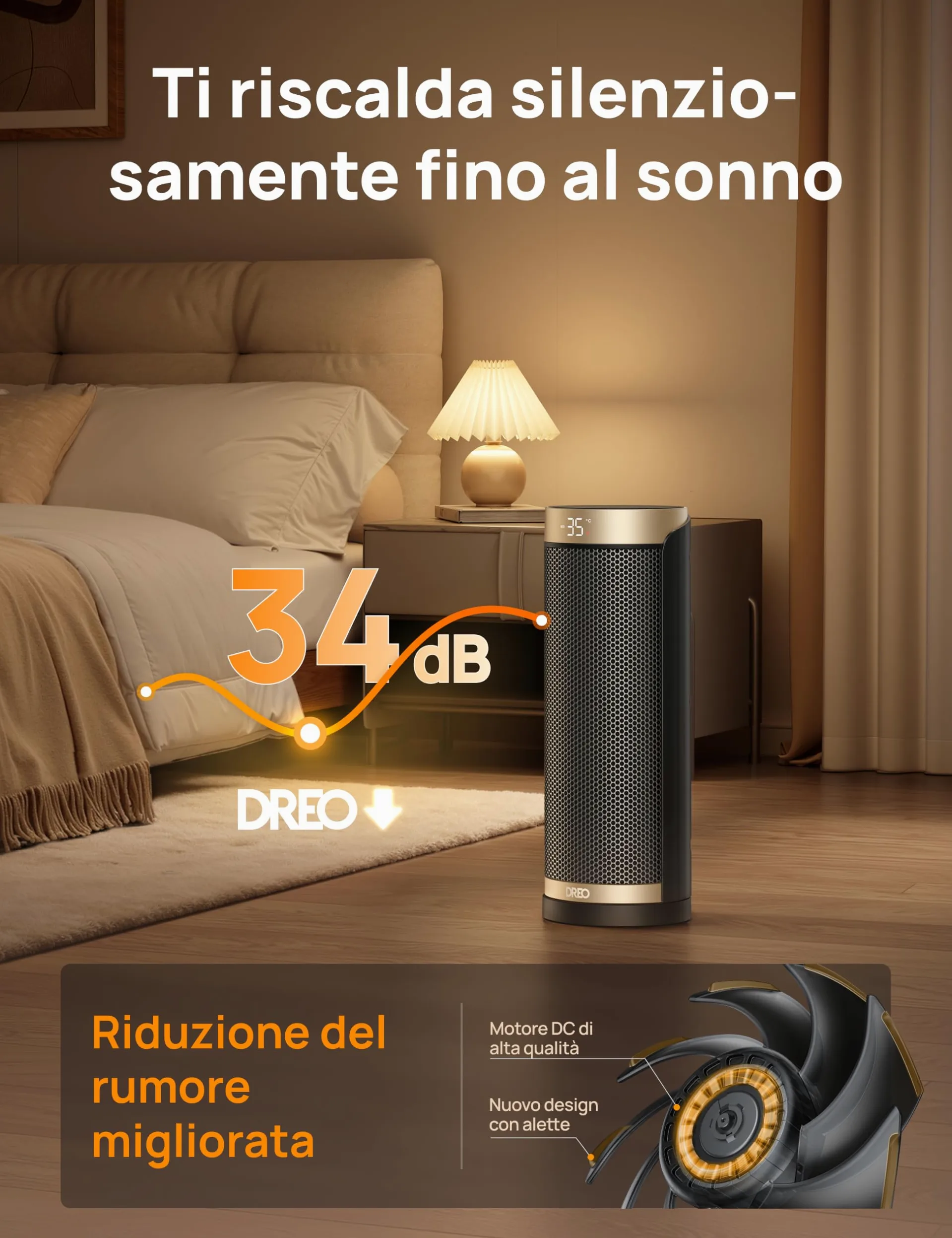 Dreo Termoventilatore, Riscaldatore elettrico in ceramica a riscaldamento rapido, 1800 W, con termostato, telecomando, protezione da surriscaldamento e ribaltamento, timer 1-12 ore, riscaldatore